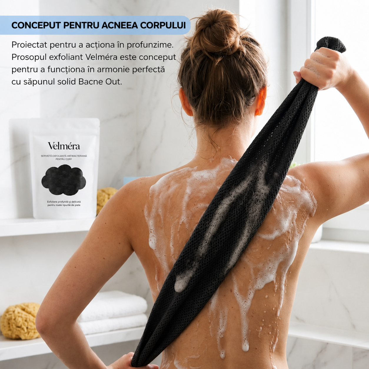 Prosop exfoliant antibacterian pentru duș Velméra
